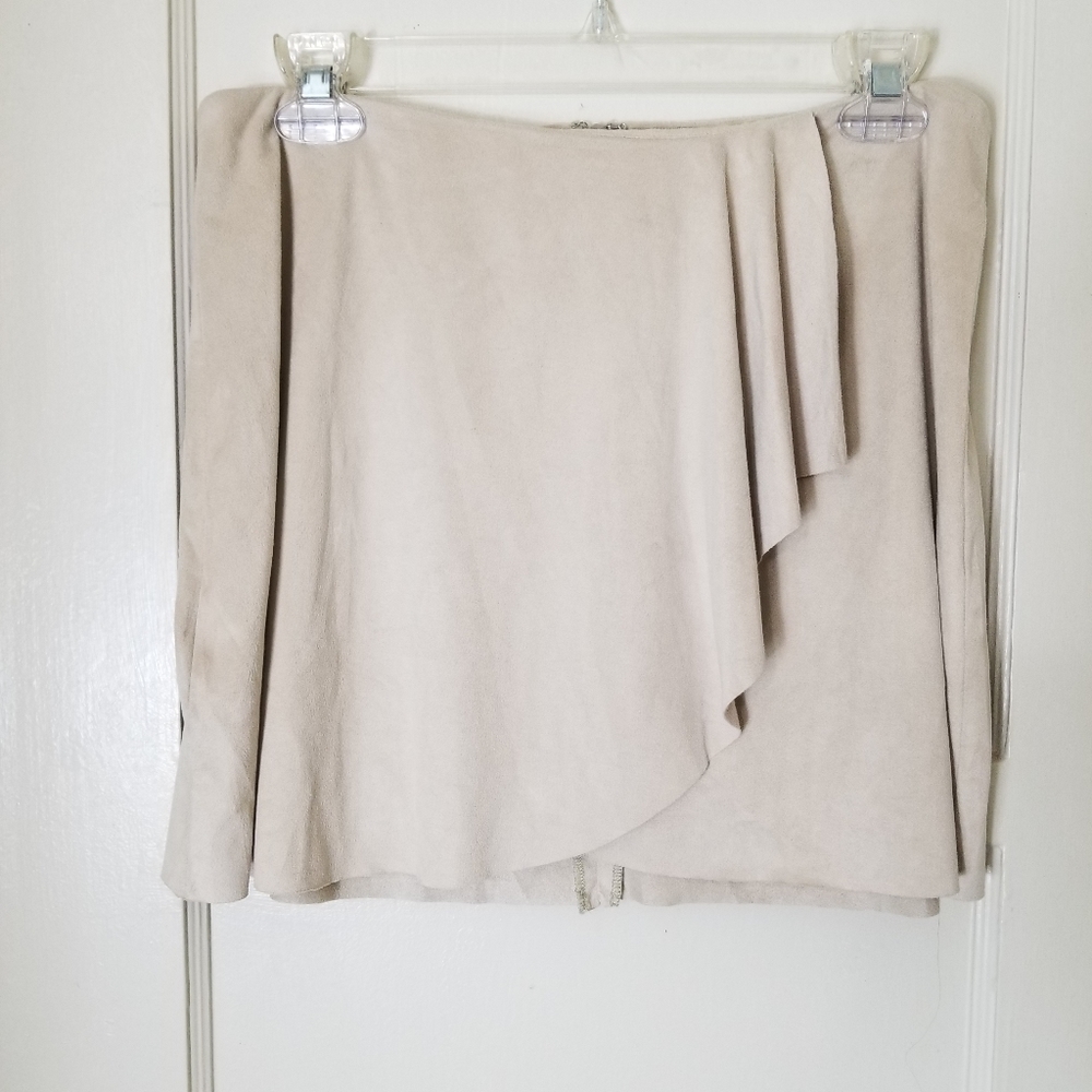 BCBGENERATION cream micro suede faux wrap skirt